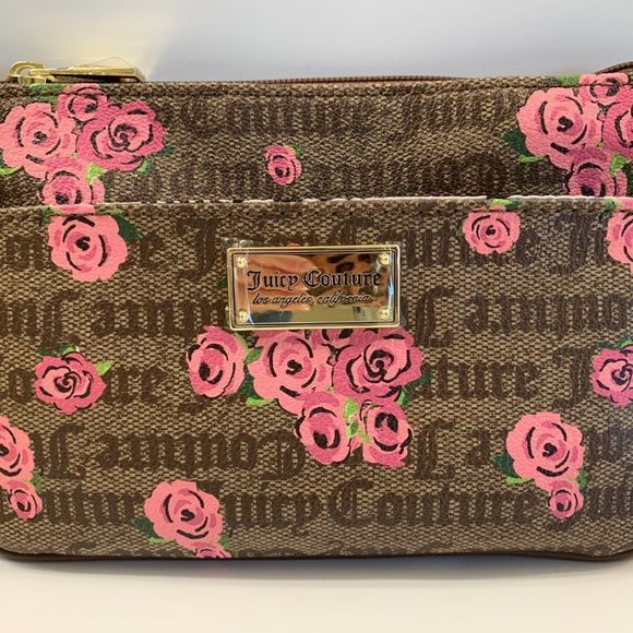 Juicy Couture Pink Bloom in Brown Signature Crossbody w/extra pouch - Picture 3 of 9